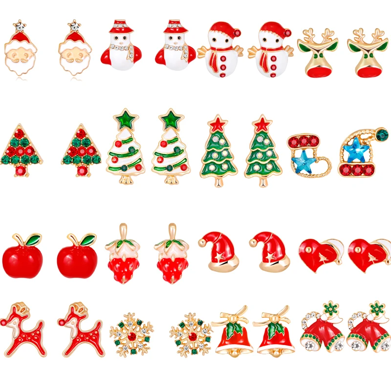 

Enamel Elk/Santa Claus/Snowman/ Christmas Tree/Bell/Christmas fruit/ Hat Jewelry Christmas Earring For Women Girl New Year Gifts
