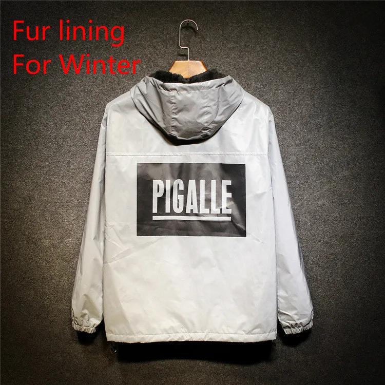 

Men's Winter Fleece Warm Full Reflective Jackets Night Shiny Hoodies Women Hip Hop Waterproof Windbreaker Hooded Streetwear Coat