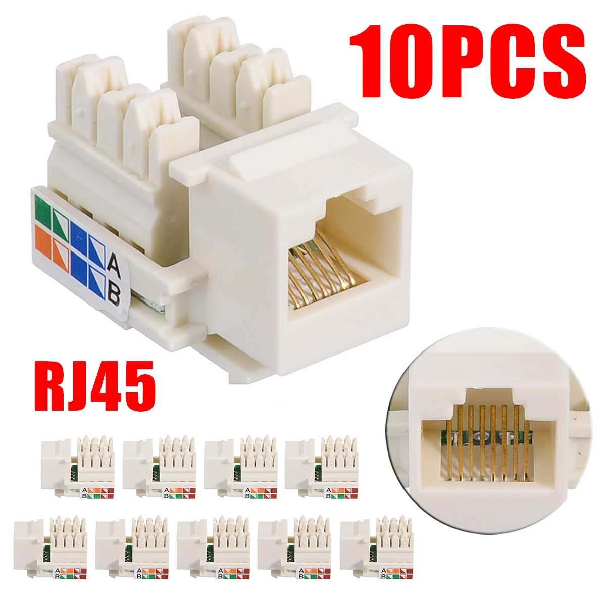 10Pcs CAT5e RJ45 Insert Keystone LAN Coupler Plug Standard Network Module Slot For Internet Ethernet Parts | Компьютеры и офис