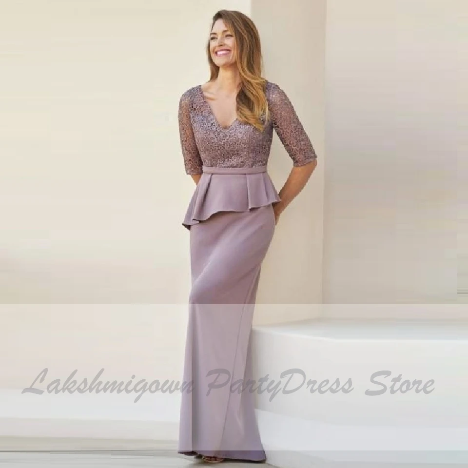 Lakshmigown, винтажные атласные платья для мам, для свадеб, кружевные, половина рукава, элегантные, длинные, вечерние платья, Vestido de Madrinha