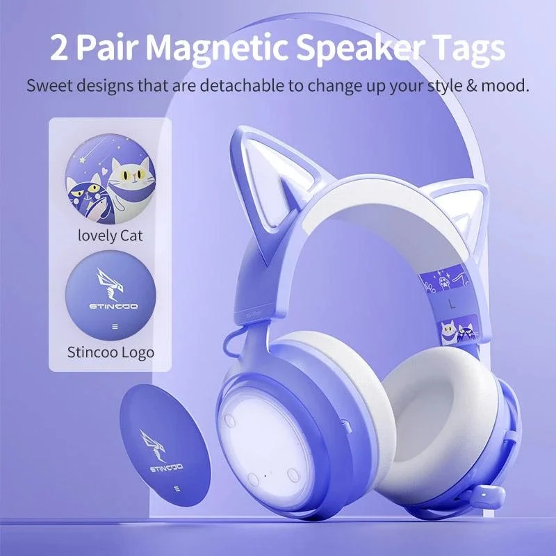Наушники с микрофоном New GS510 Touch Light Effect Wired Game Cat Ear Headset With Mic Wired/2.4G Wireless Computer Live Broadcast Girl on.