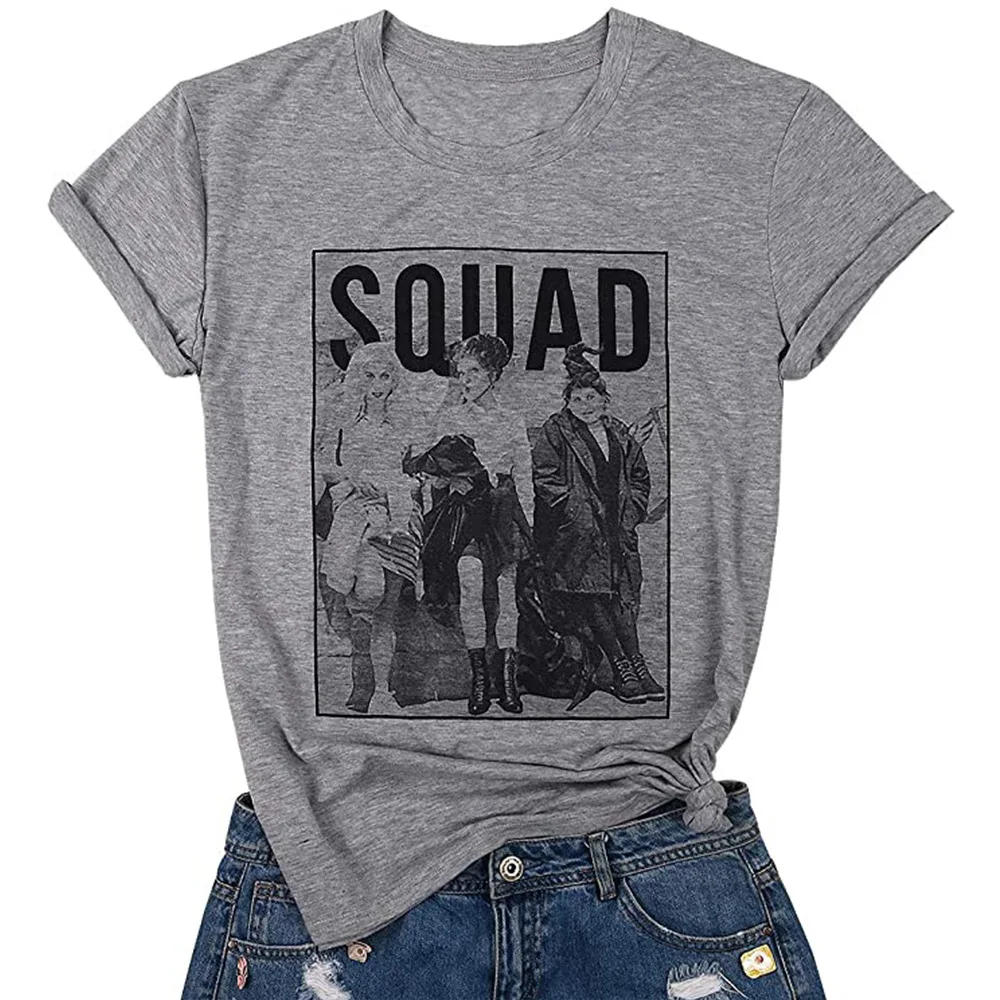 

2020 Halloween top lady square witch print crew neck short sleeve T-shirt