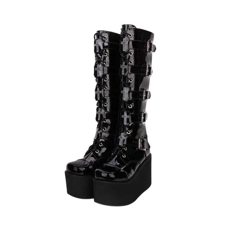 

handmade mori girl Women motorcycle punk boots lady lolita Boots woman high heels pumps wedges platform shoes