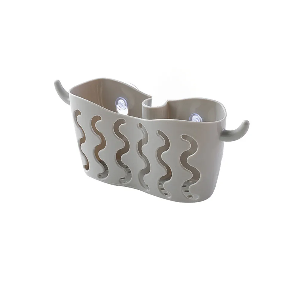 

Gray Storage Rack For Kitchen Plastic Sink Basket Rack Suction Cup Sponges Organizer Hollowed Soap Holder 12.5*8.2cm