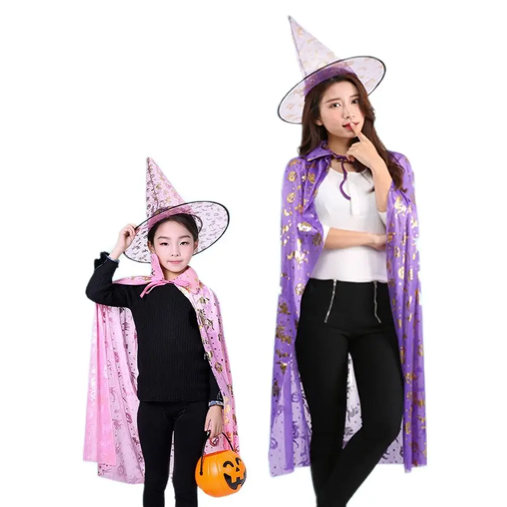 

Adult Child Witch Cloak Cosplay Party Stage Costume Hat Set Scary Costume Headwear Cape Women Set Costume Diy