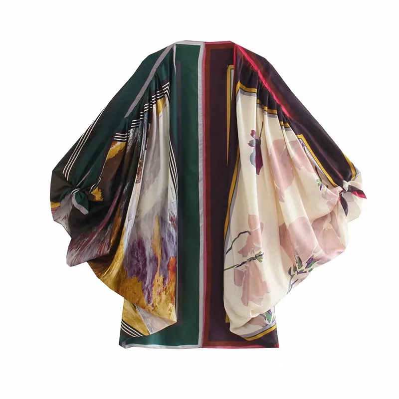 

Женская винтажная блузка-кимоно Za, плиссированная рубашка из искусственного шелка с длинными рукавами-фонариками, верхняя одежда, кардиган...