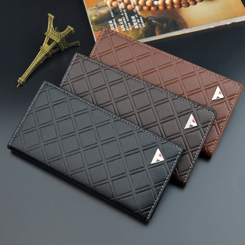 

Fashion Men's Long Wallet Young Men's Plaid Soft Wallets Multi Card Thin Business Wallets Men Card Bags Horizontal Style