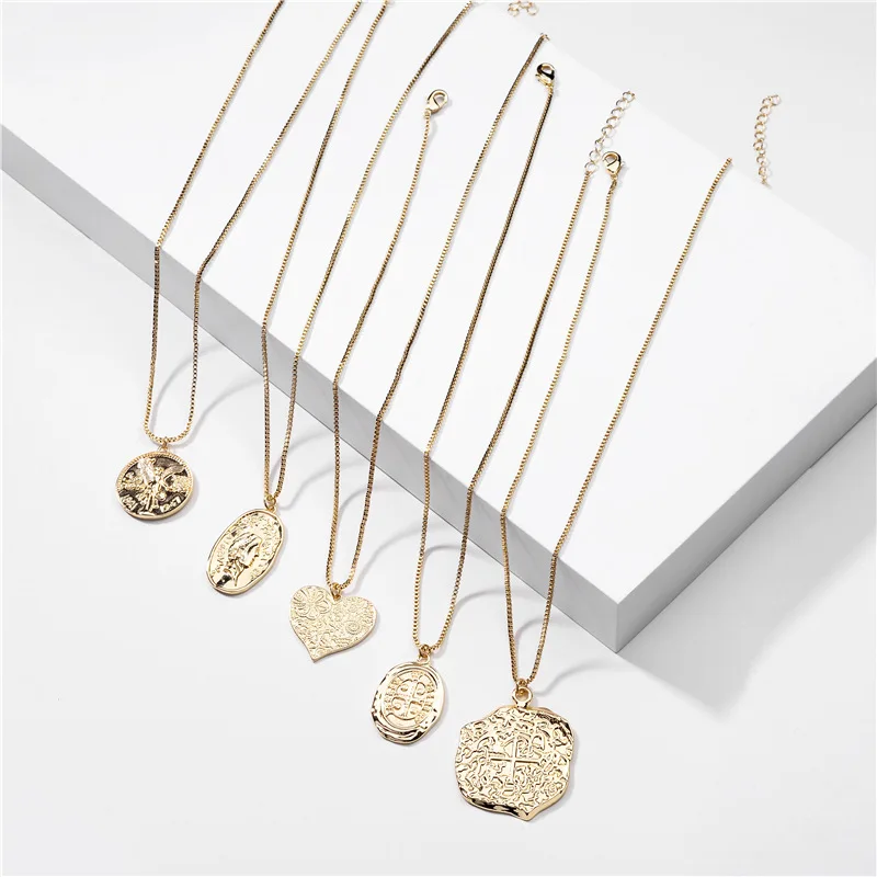 Женское винтажное ожерелье с подвеской в виде сердца Монета золотого цвета