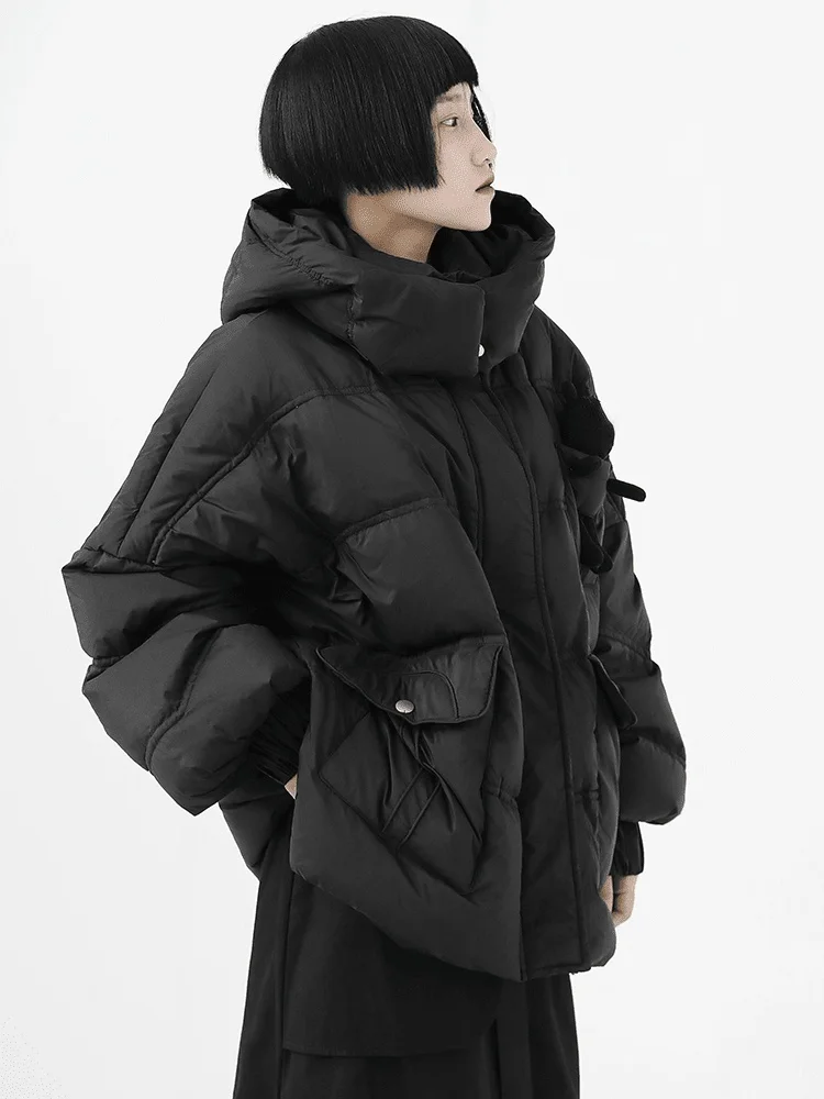 XUXI Women Short Cotton Clothes Winter 2021 Fashion Zipper Splicing Long Sleeve Hooded Coat Streetwear Thicken E4525