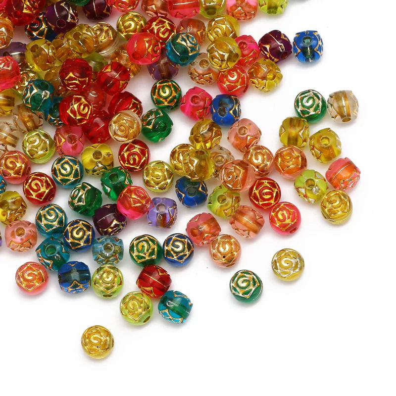 

100pcs/lot 5x6mm Mixed Color Flower Round Beads Gold Plated Loose Spacer Acrylic Beads For Jewelry Making Diy Bracelet Supplies
