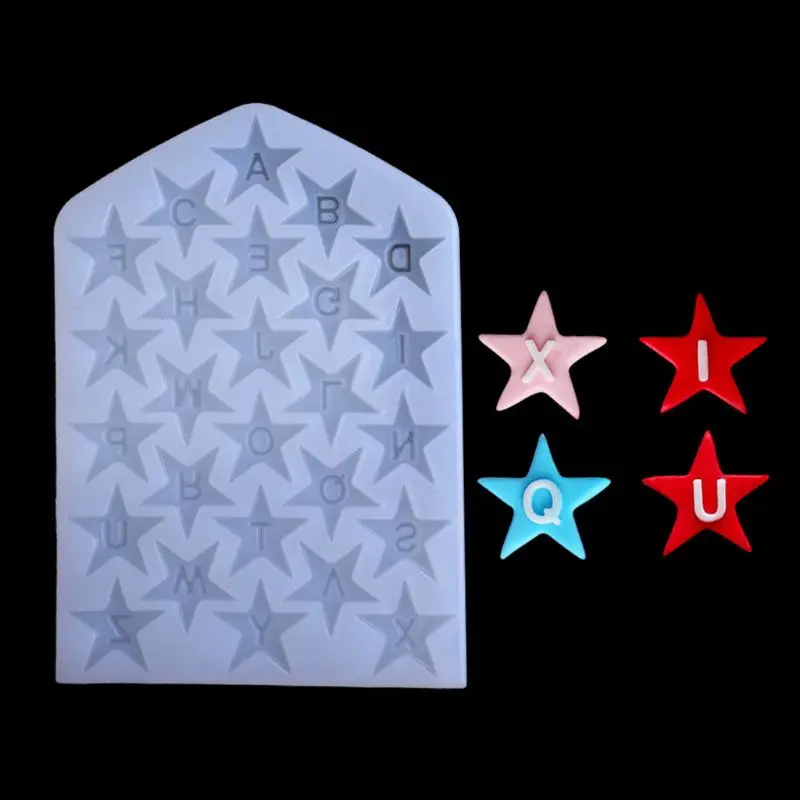 

26 букв звезда силиконовая форма для мастики и шоколада DIY Смола инструмент для выпечки ювелирных изделий высушенный цветок смола декоратив...