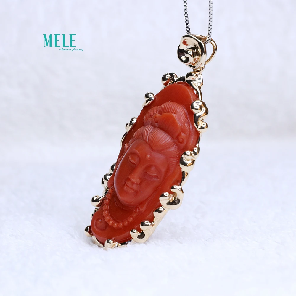 14k gold Natural south Red agate carving guanyin Bodhisattva Pendant | Украшения и аксессуары