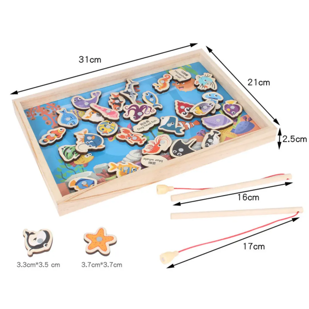 

1 Set Magnetic Fish Toys Interesting Fishing Game Set Kids Educational Supplies Fish with A Wooden Case for Baby Children