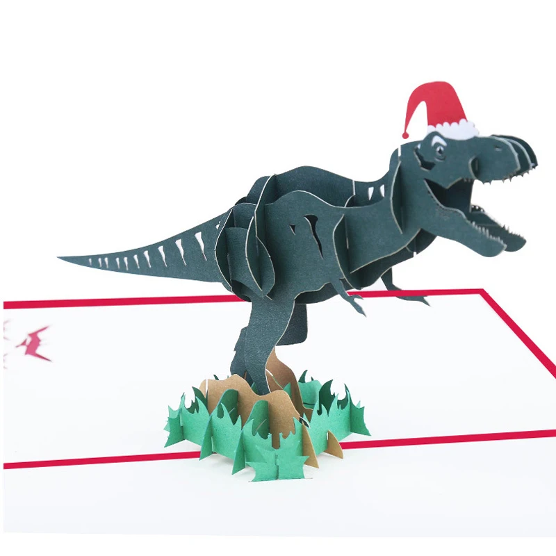 

10pcs Wholesale 3D Handmade Birthday Cap Christmas Hat Tyrannosaurus Rex Dinosaur Paper Greeting Cards PostCard Creative Gift