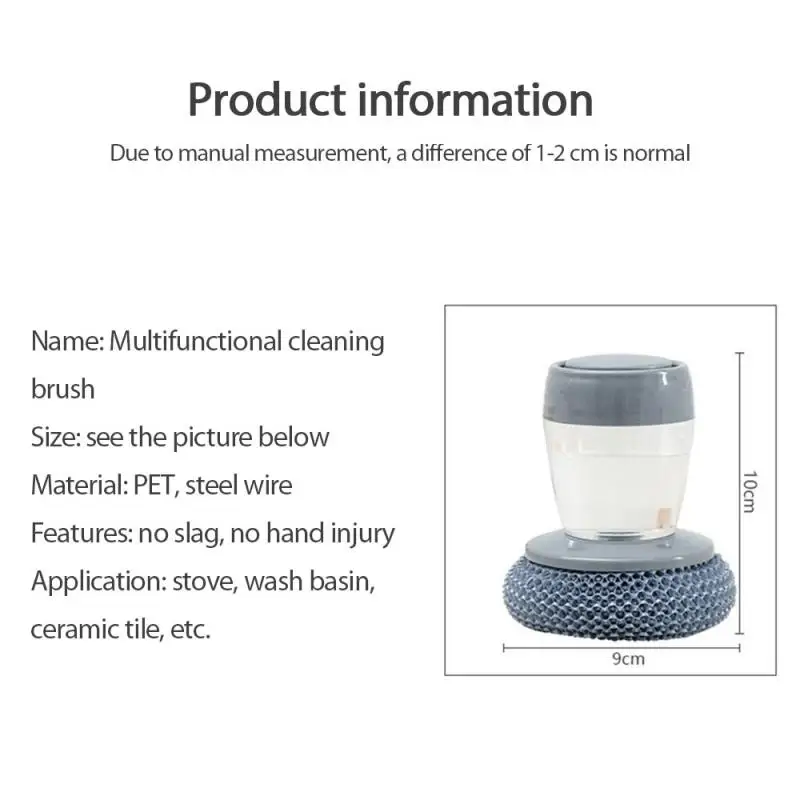 

Multifunctional Push-Type Clean Brush Pressing Cleaning Liquid Dispenser Kitchen Automatic Addition Liquid Steel Wire Scrubber