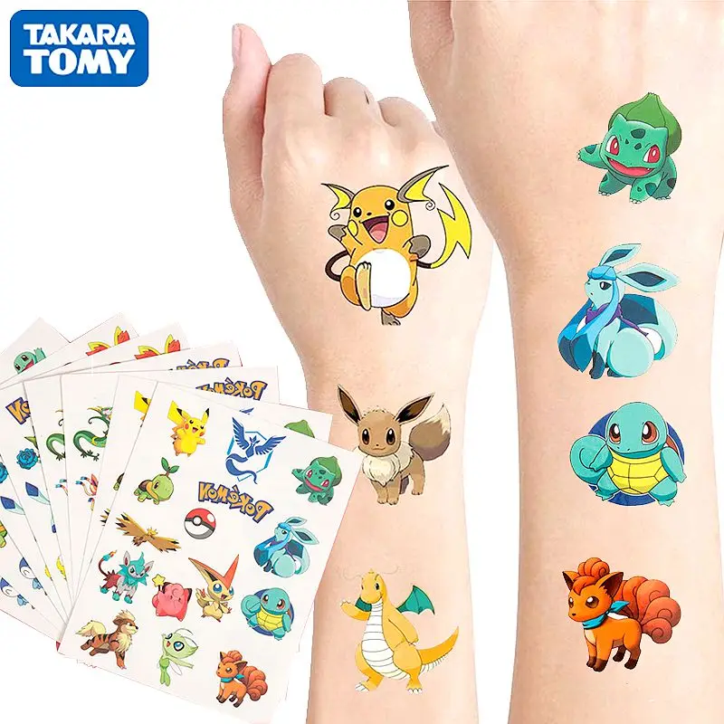 TAKARA TOMY Original de Pokemon, tatuajes adhesivos resistentes al agua, pegatina de Pikachu Kawaii, dibujos animados para ni&ntilde;os y ni&ntilde;as, regalo de cumplea&ntilde;os y Navidad-0