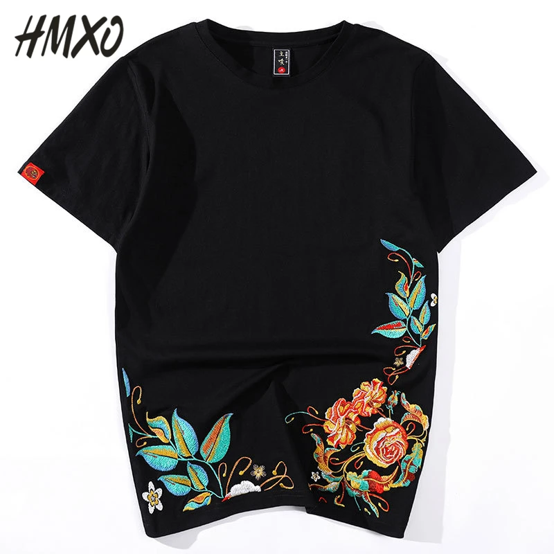 HMXO модная мужская футболка с вышивкой в китайском стиле 100% хлопок короткий рукав
