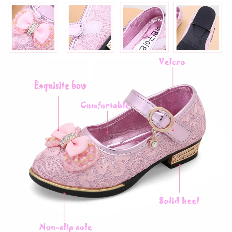 

Girls Sandals Children Shoes Princess Wedge Sandals Fashion Pu Leather Sandals For Girls Bow Non-Slip Low Heels