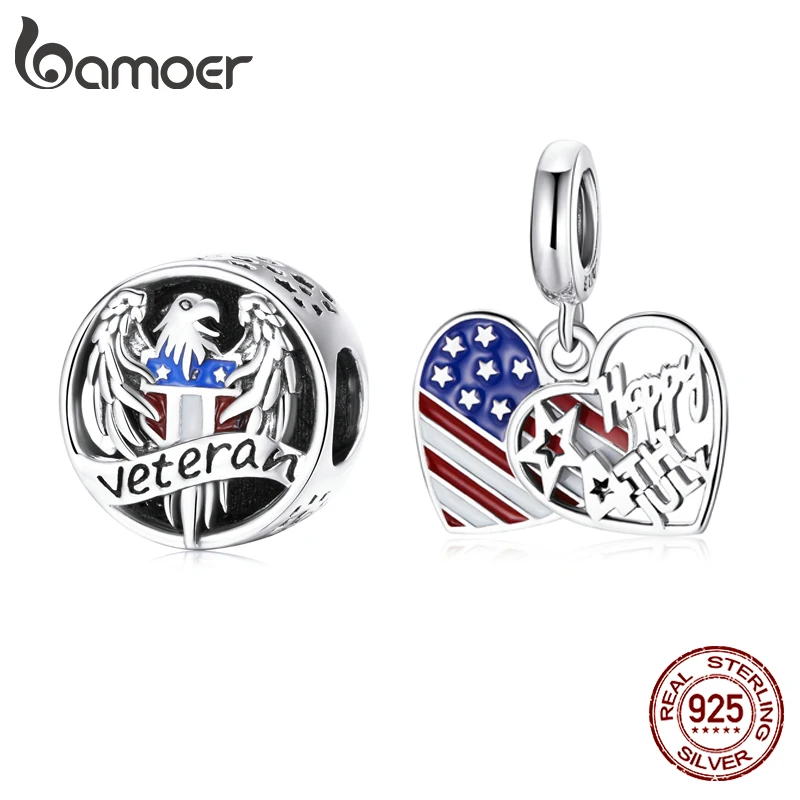 

Bamoer 925 пробы Серебряная американская Статуя Свободы I Love USA Символ Сердца Флаг Bravery Bald амулет Орел для браслета SCC1883