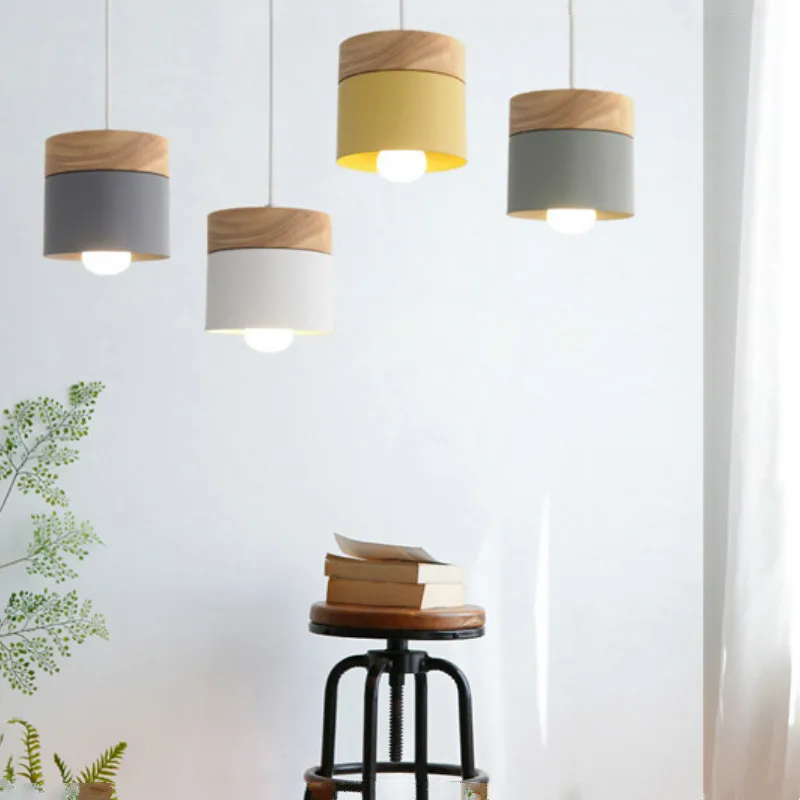 Современный светодиодный подвесной светильник из дерева железа столовой кафе