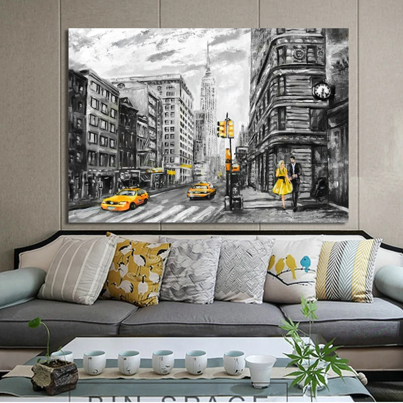 

Abstract Landscape Posters and Prints on Canvas Wall Art Oil Painting New York and Paris City View Picture for Living Room Decor