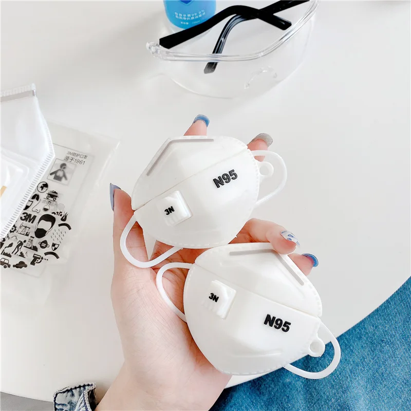 

Новый креативный чехол для наушников с 3D рисунком и зажимом KN95 для Airpods Pro, Забавный мягкий чехол в уличном стиле для Airpods 1/2