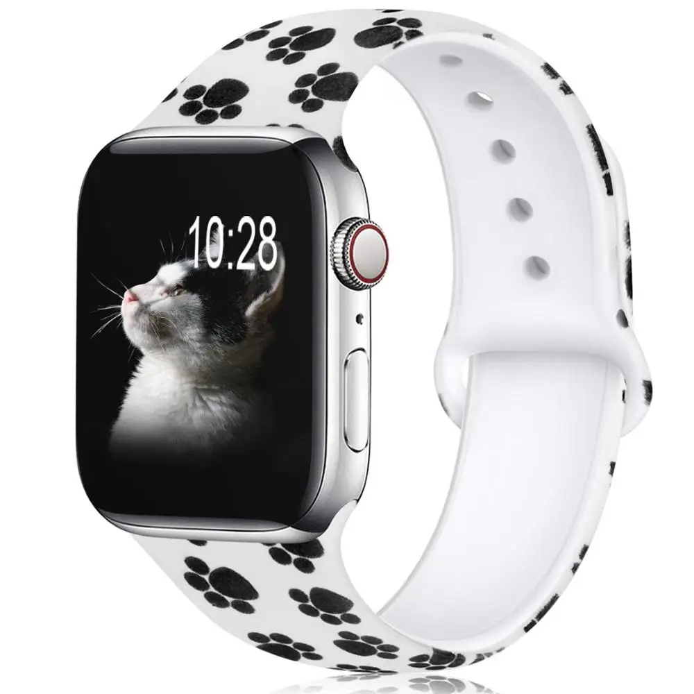 Paw Ленты с цветами для Apple Watch 38 мм 40 мм 42 мм 44 мм, леопардовые силиконовые Печатные Сменные браслеты для iWatch серии 5 4 3 2 - Цвет ремешка: Paw