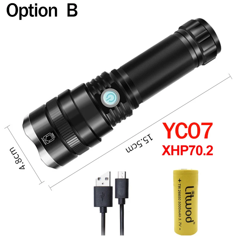 Option B XHP70.2 мощный светодиодный светильник-вспышка, масштабируемый супер светильник фонарь, перезаряжаемый аккумулятор, водонепроницаемая лампа, ультра яркий фонарь для рыбалки - Испускаемый цвет: Option B