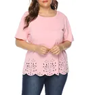 Женская блузка с коротким рукавом, Повседневная блузка розового цвета, летняя одежда больших размеров, L-4XL