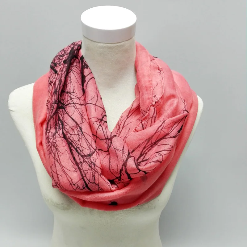 Шарф с рисунком животных осень 2020 шарф абстрактных птиц на дереве кольцо-петля