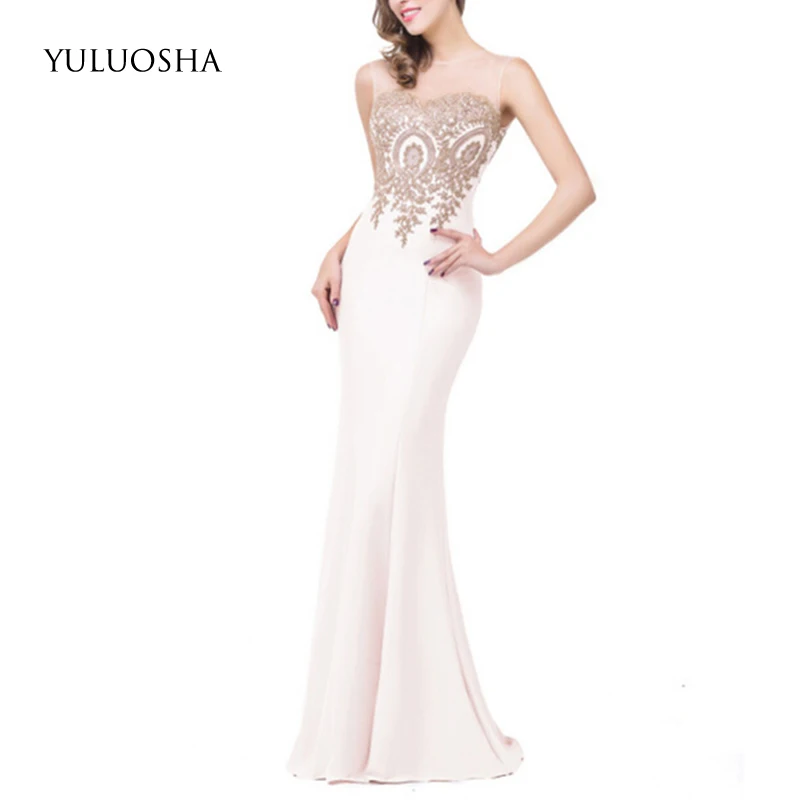 YULUOSHA новое модное сексуальное вечернее платье с аппликацией и круглым вырезом