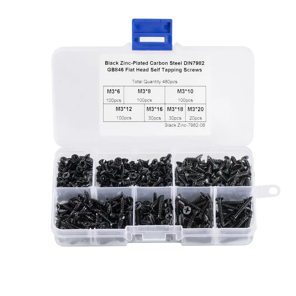 480 шт. метрические M3 Высокое качество потайной головкой Крест из углеродистой