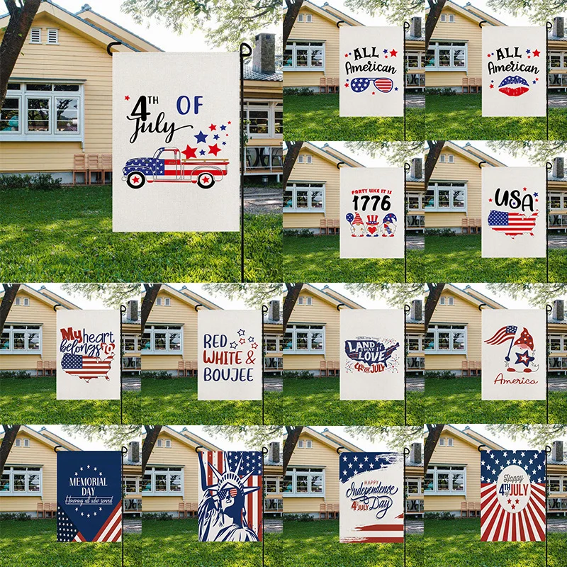 

2021 New Linen Flag American Independence Day Garden Flag Garden Decoration Blue Red Letter Flag