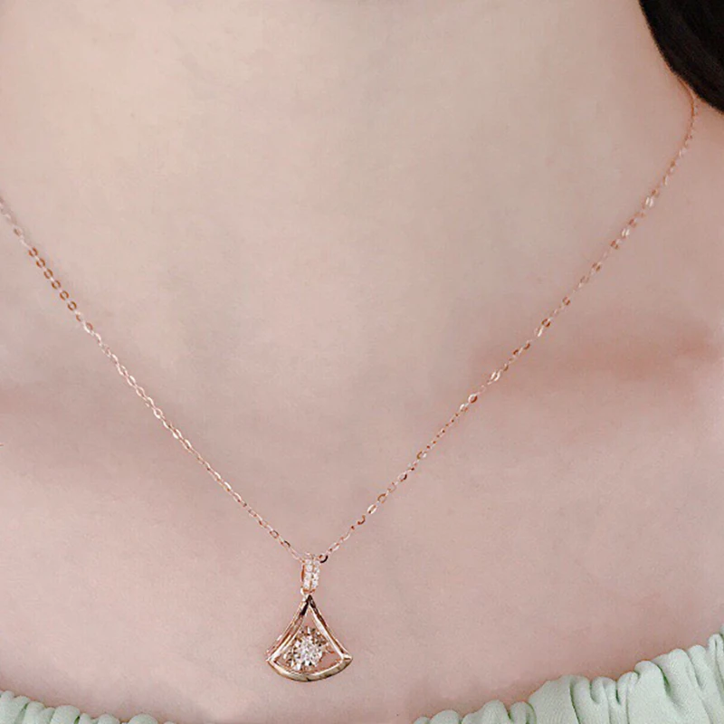 

AINUOSHI 18K Rose Gold 0.055ct Natural Diamond Fan Shape Cute Pendant Necklace Women's Birthday Fashion Jewelry Gifts 18''