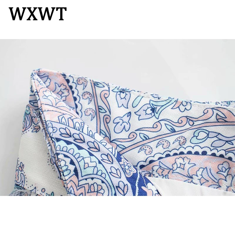 

WXWT 2021 Spring Women Cashew Print Tops Shorts Set 2 Piece Set Shirt and Shorts High Quality Set NN17243