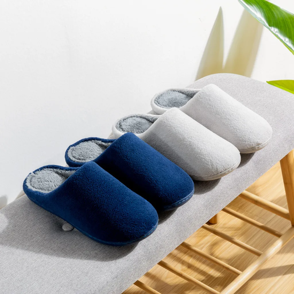 Женские и мужские теплые мягкие зимние домашние тапочки из флока на меху