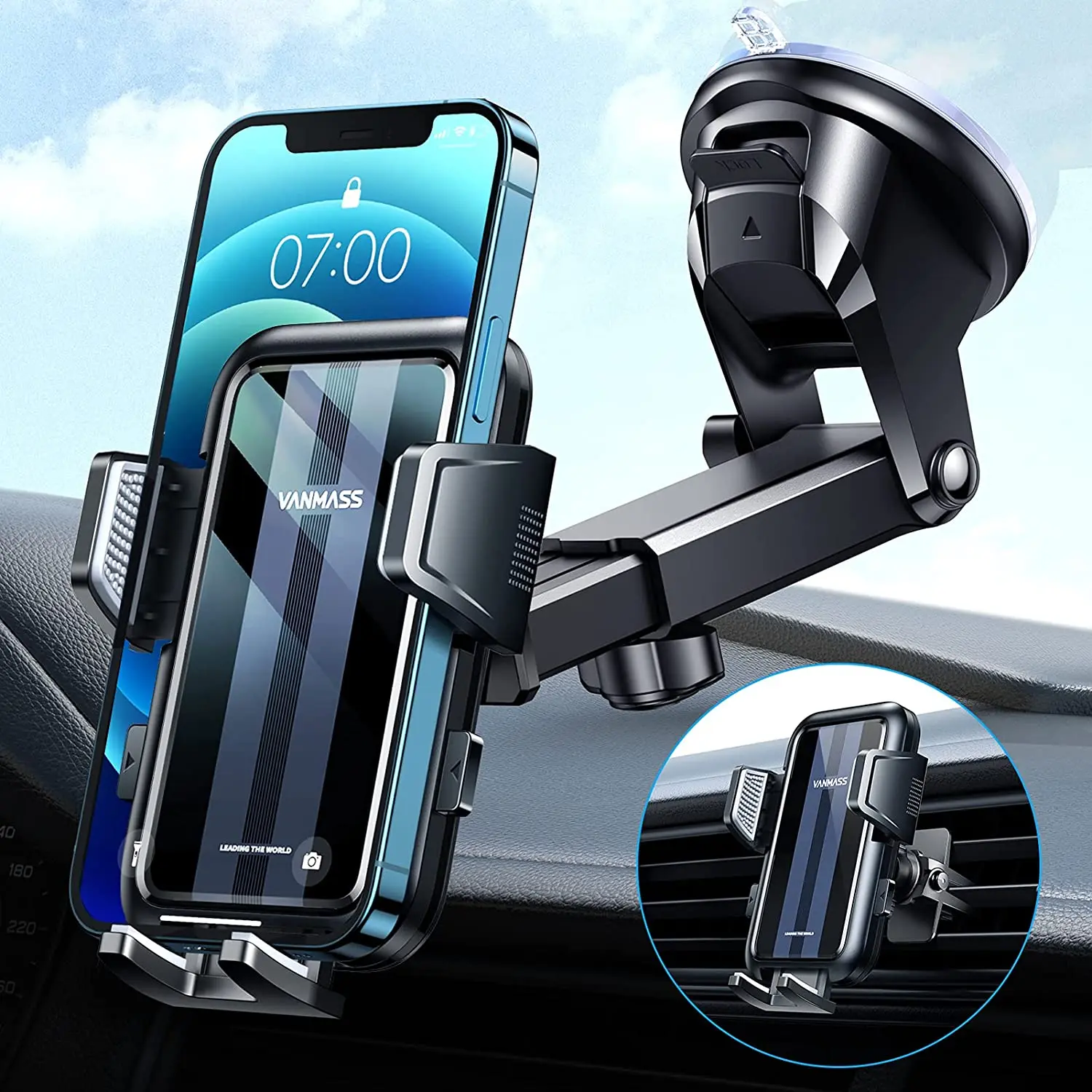 

VANMASS Car Phone Holder Mount [Big Phone Never Drop] Phone Holder for Car Heatproof Suction Cup, Hands-Free Windshield Air