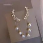 Серьги женские, циркониевые, с жемчугом