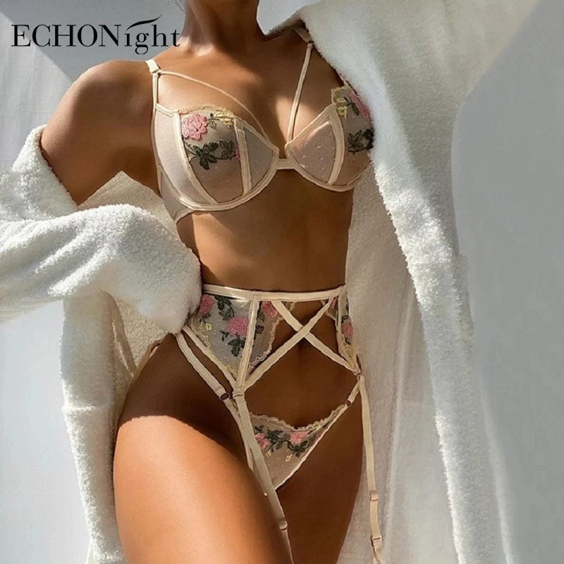 Комплект женского нижнего белья Echonight кружевной бюстгальтер стринги подвязки