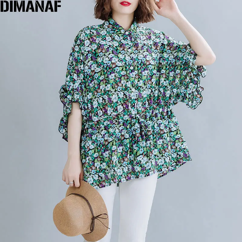Женская шифоновая блузка DIMANAF свободная Повседневная рубашка с цветочным