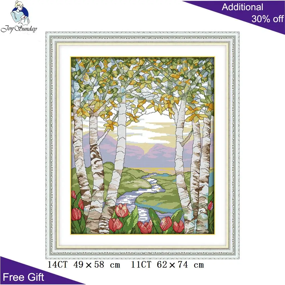 Joy Sunday летние березы домашний декор F812 (2) 14CT 11CT счетные и штампованные на лето