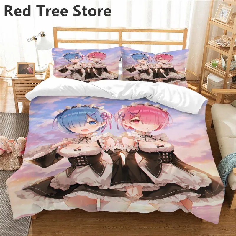 

Rem Bedding Set Re:Life In A Different World From Zero Single Twin Size Quilt Anime Bed Linen Duvet Cover Pillow Case 2-3pcs Set