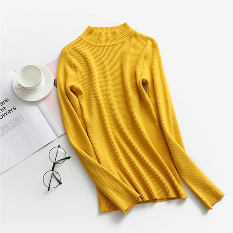 Женский вязаный свитер Lucyever с высоким воротником длинный рукав эластичный