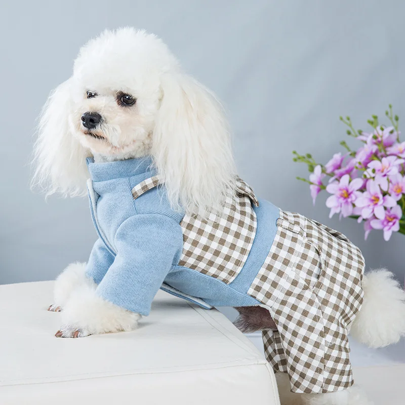 

Dog Clothes Bowknot Plaid Coat Thicken Jacket Winter Pets Gentleman Outfits Warm Clothes Bowknot Jumpsuit Jacket Outfit Clothing