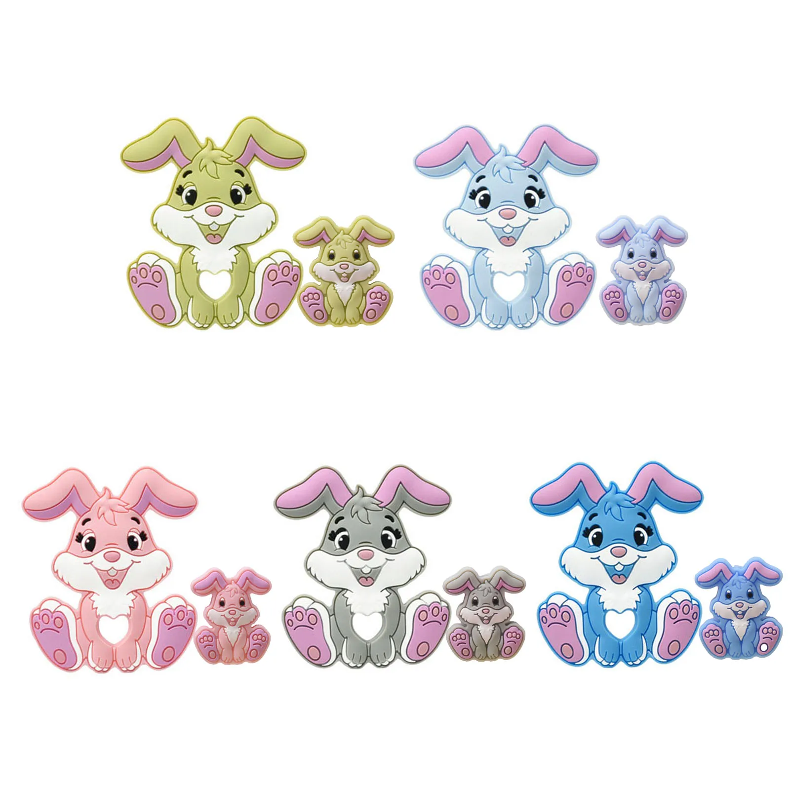 5/10/20 Uds nuevo lindo conejo de dibujos animados de silicona mordedor masticar Animal colgante DIY accesorios bisuter&iacute;a de chupete Clip juguete de dentici&oacute;n-0