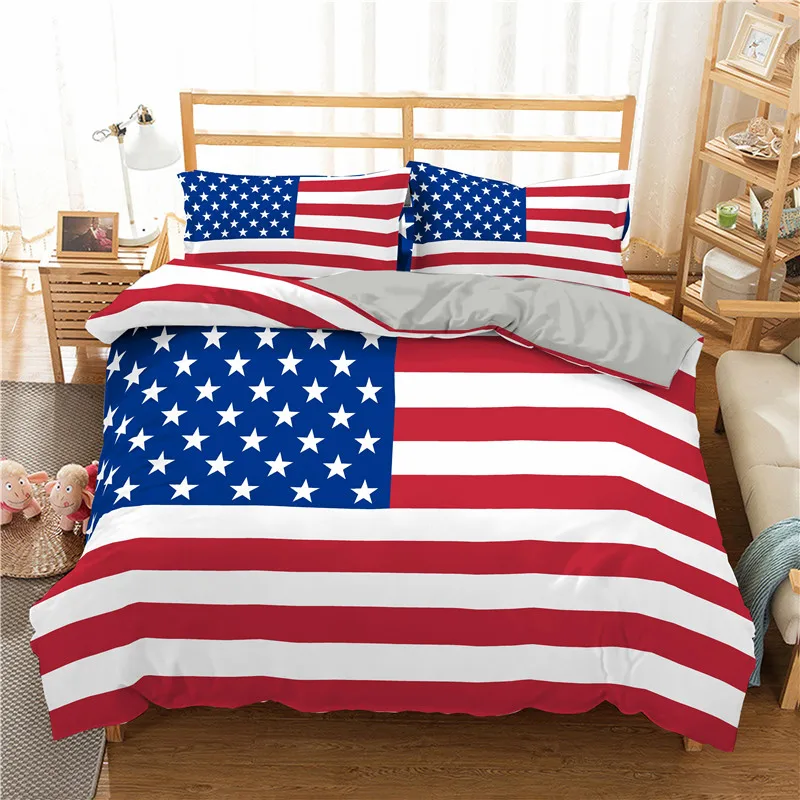 

Fashion American Flag 3D Printed Bedding Set King Queen Single Full Size Geometric Duvet Cover Sets Home Textiles Bedclothes