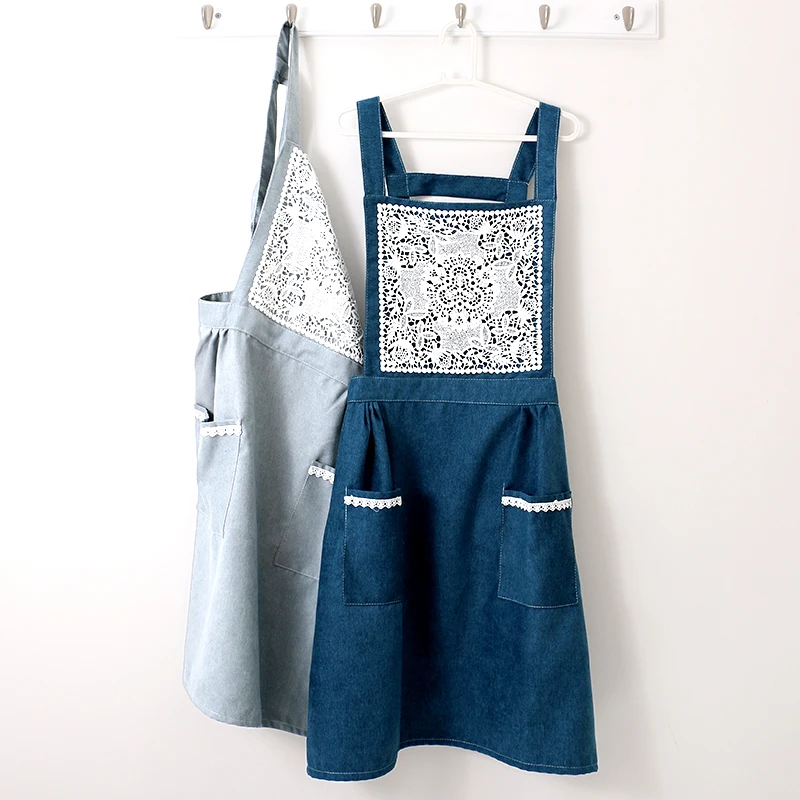 

Princess Style Creative Sling Apron Family Cooking Work Milk Tea Shop Flower Shop Simple Thick Apron Antifouling