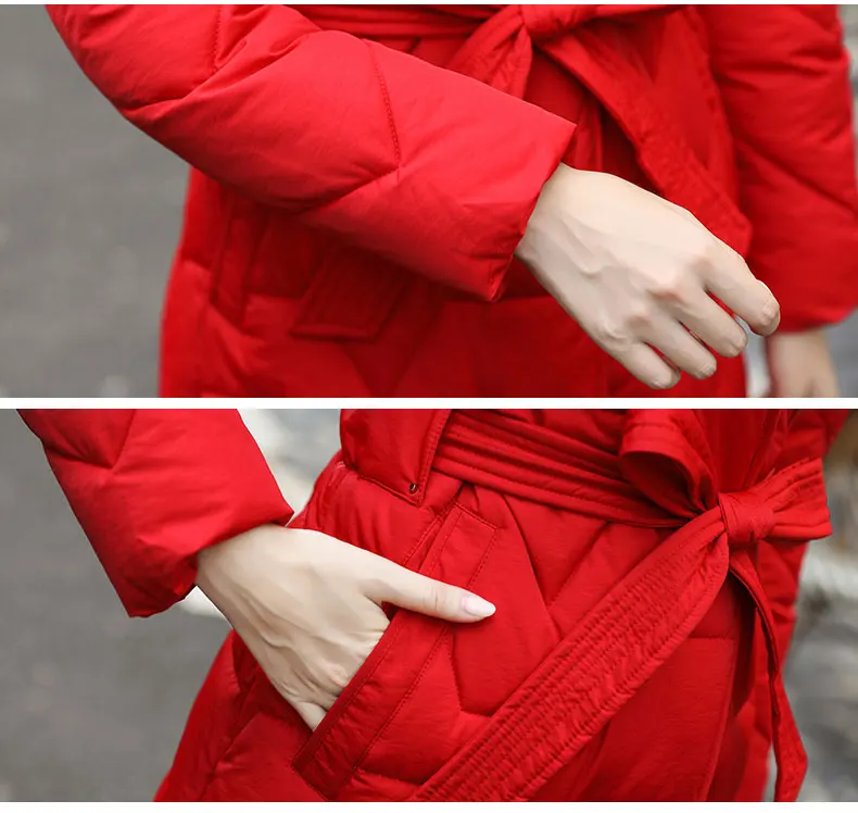 

Tide woMen Winter Knee Thicken Long Down Cotton Jacket Hooded Windbreaker Coat Collect Waist Design