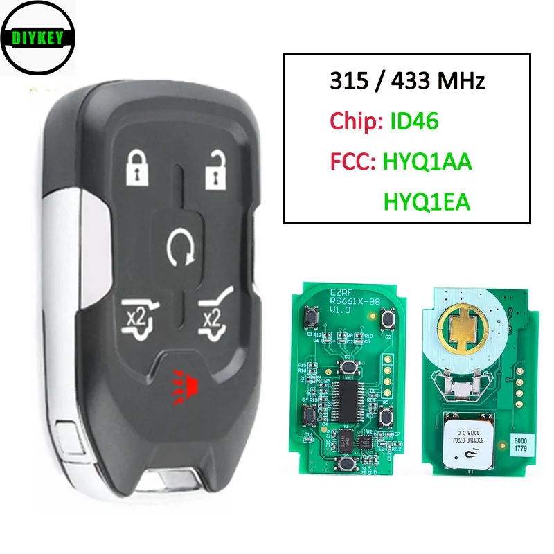 DIYKEY 315MHz 433MHz HYQ1AA HYQ1EA llave de control remoto Fob 6 botón ID46 Chip para Chevrolet Tahoe Silverado GMC Yukon 2015, 2016, 2017-2020