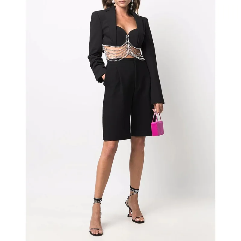 

Women's rhinestone chain diamond short suit jacket women's early autumn 2021 new temperament suit jacket